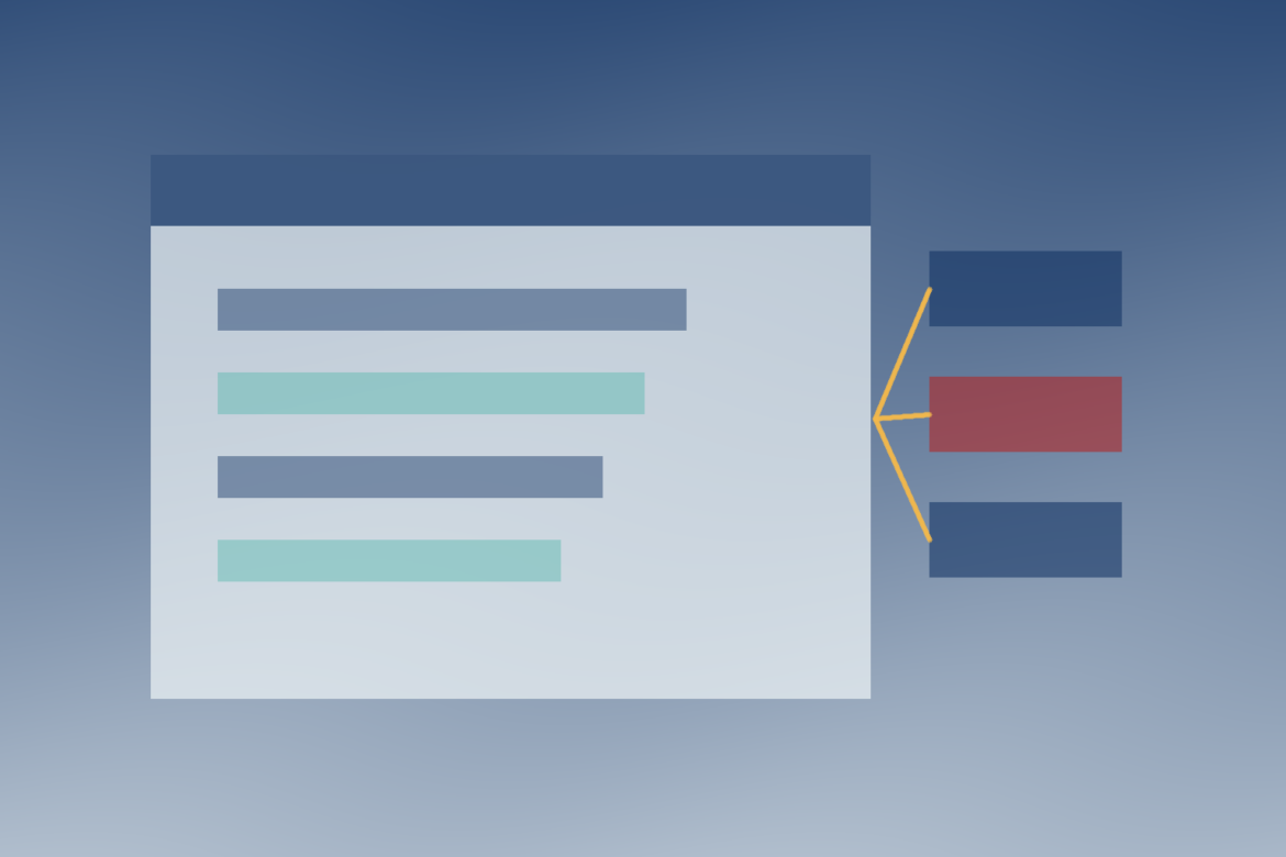 Ilustração editorial de uma página web sendo composta por folhas de estilo separadas do processamento em runtime.
